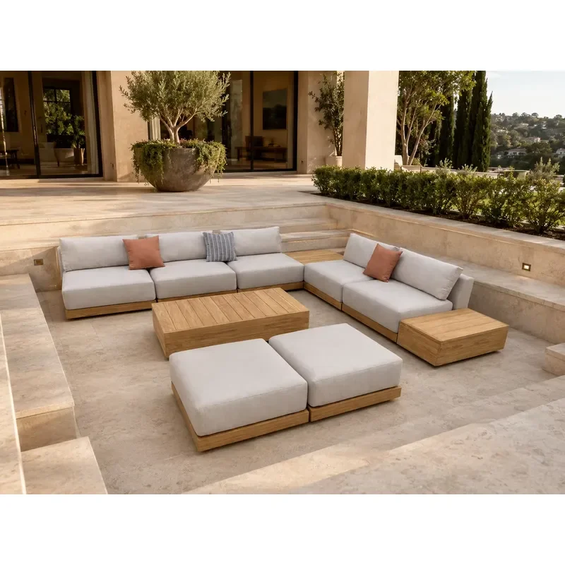 Modular Outdoor Sofa Set with Teak Base for Villa Resort Patio Projects
