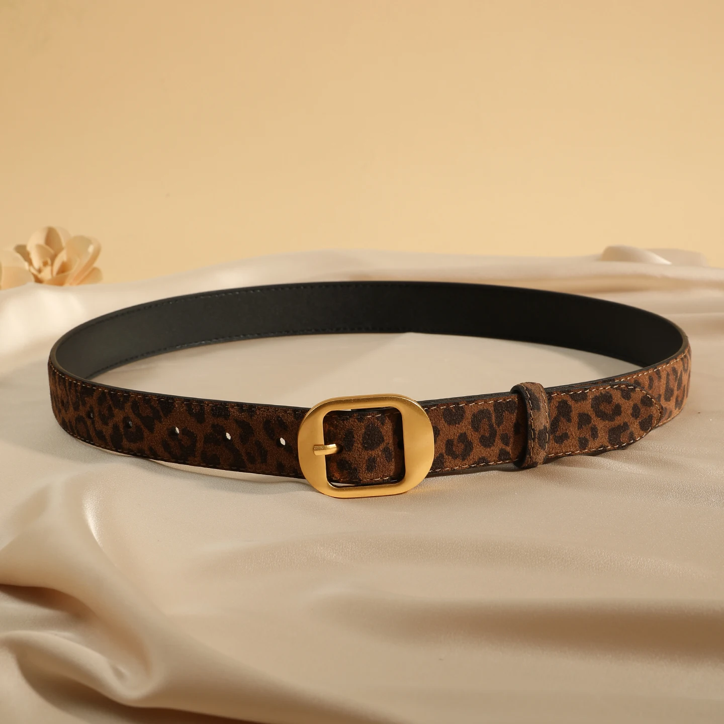 Damen-Gürtel mit Leopardenmuster, trendiger, schicker Wildledergürtel mit goldener/silberner Schnalle, modischer Y2K-Gürtel für Kleider, Röcke und Jeans – Detail 11