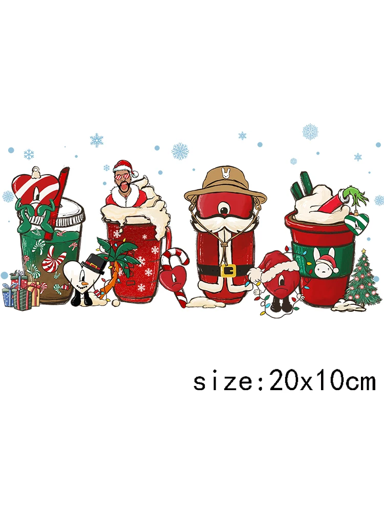 1PCS Merry Christmas 16oz Figure With Cup Pattern Transfer Warp Decals Design Waterproof UV DTF Christmas Dtf Sticker For Cups