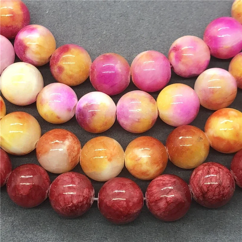 Red Yellow Persian Chalcedony Loose Beads Natural Gemstone Smooth Round Bead for Jewelry Making Charms Bracelets