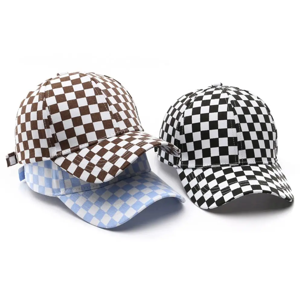 Adjustable For Men Cotton Lattice Solid Color Sun Protection Korean Sun Hat Sports Checker Caps Women Baseball Caps Grid