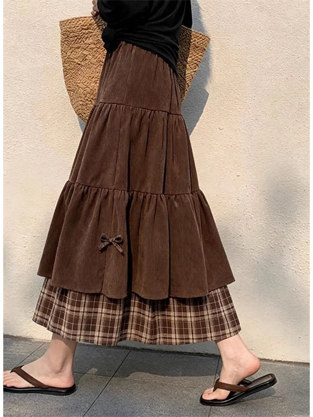 

plus Size Women's Corduroy Plaid A-Line Skirt High Waist Commuter Sle Winter Faion Casual Straight Leg Pants
