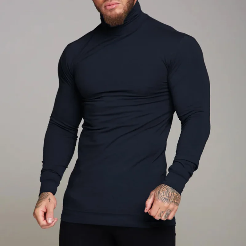 Pop New 2024 Men T Shirt Solid Color Velour Turtleneck Long Sleeve Casual Undershirt Men Cozy Streetwear Leisure Camisetas