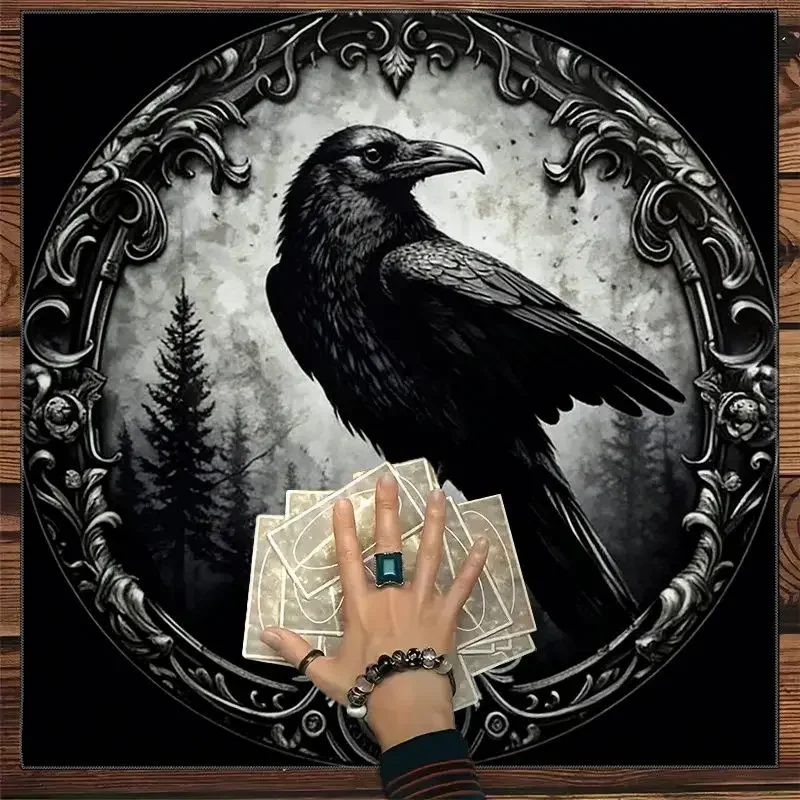 VIKAMA Retro Dark Forest Crow Tarot Tablecloth Altar Divination Spiritual Underworld Divination Desktop Layout