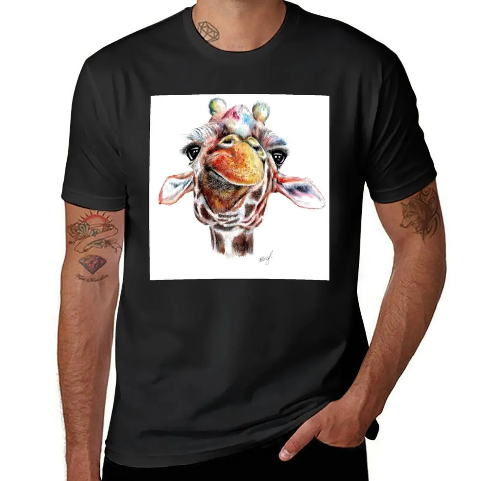 

Patchwork's Face, the Watercolour Giraffe T-Shirt custom t shirt summer clothes Aesthetic clothing black t shirts for men