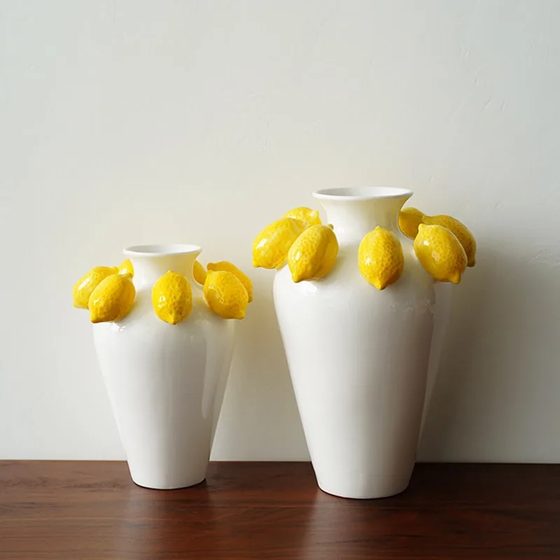 Three-dimensional Lemon Shape Ceramic Vase Creative Flower Arrangement Home Decoration Living Room Ornament Вазы Vases Jarrones
