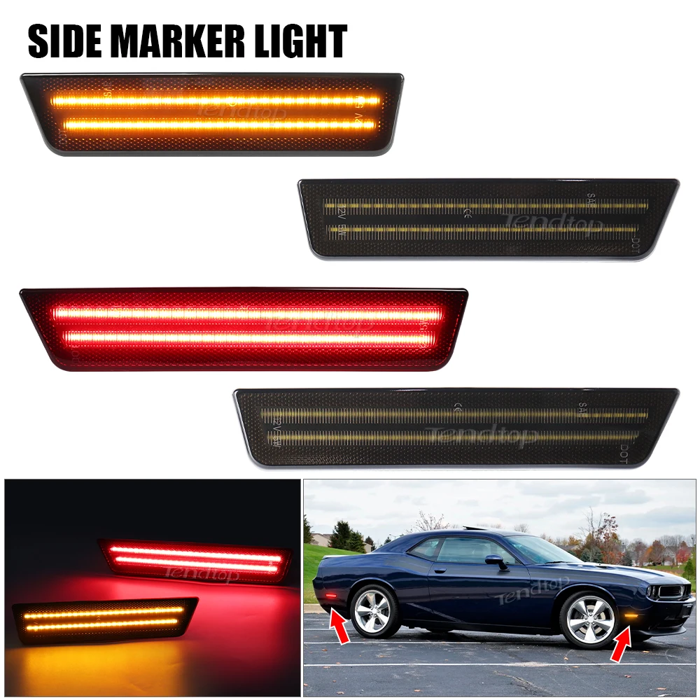 LED Side Marker Light Front Rear Bumper Lamp Parking Light Indicator Amber Red For Dodge Challenger 2008-2014