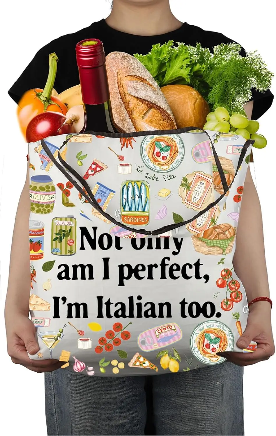 Italy Reusable Shopping Tote Bags Italy Travel Gift Italian Food Tote Bag Not Only Am I Perfect I'm Italian Lover Gifts Travel