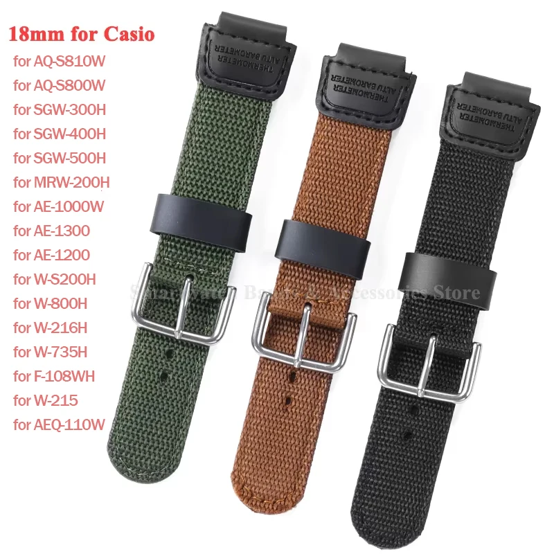 18mm Nylon Canvas Watch Strap for Casio AQ-S800W SGW-300H/500H AE-1300/1200 W-S200H W-800H F-108WH MRW-200H Men Women Watch Band