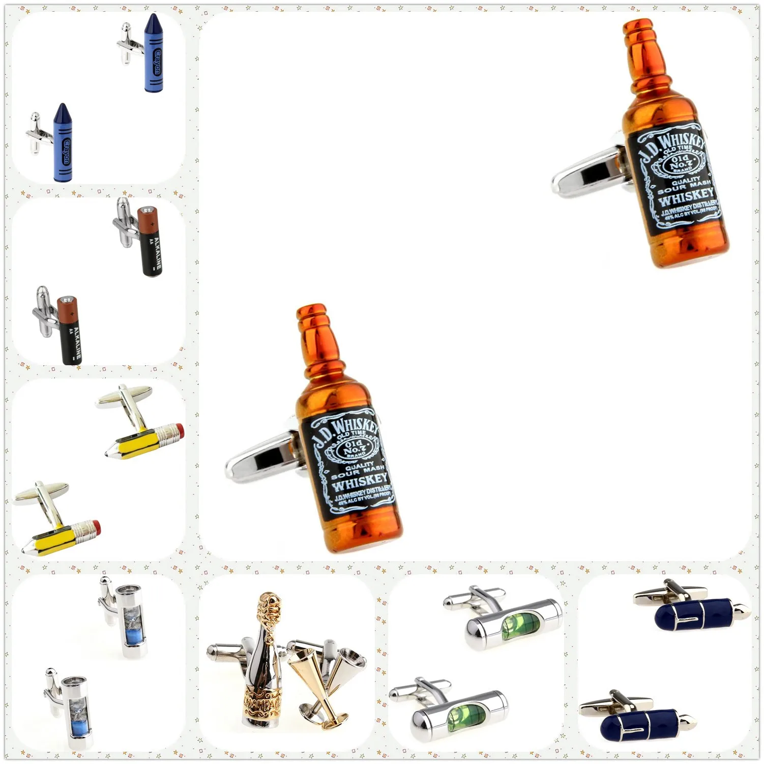 28 Designs Pen Bottle Cufflinks Men's Pencil Level Hourglass Cuff Links Free Shipping Sand Clock Glass Gradienter Crayon Wine