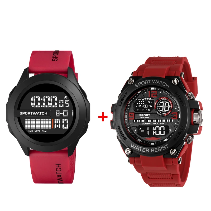 

2PCS Outdoor Sport Watch For Man Waterproof Electronic Digital Wristwatch Stopwatch Luminous Alarm Clock Buy One Get One Gifts