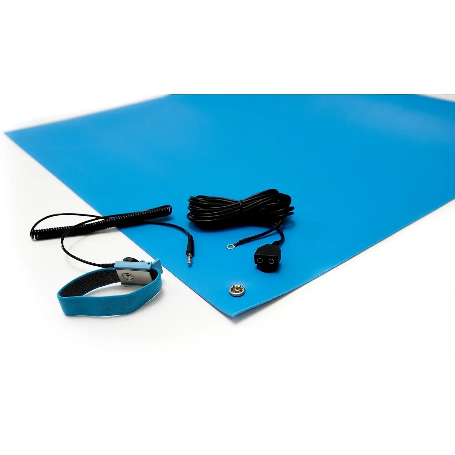 ESD Anti-Static Table Mat Kit, 2 Ft x 5 Ft, Blue, Includes an ESD Wrist Strap and ESD Grounding Cord, Made in USA