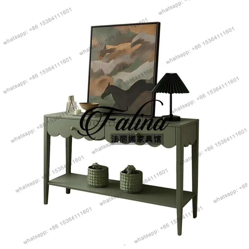 French entrance table, facing the door, light luxury and high-end feeling, against the wall entrance table