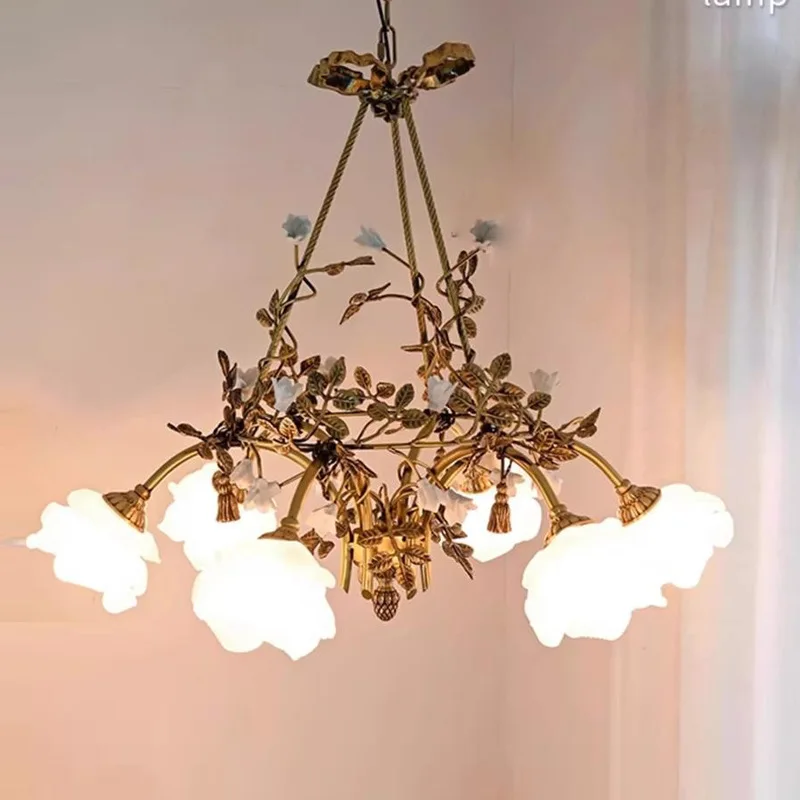 فرع أوروبي شكل النحاس قلادة LED أضواء زهرة الزجاج مصباح معلق غرفة المعيشة مطعم فندق غرفة نوم المطبخ الثريا #1