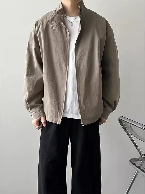 

WIE STUDIO Casual Loose Fit Workwear Jaet Pure Color Versatile Simple Retro Stand Collar Spring Autumn Outerwear for Men