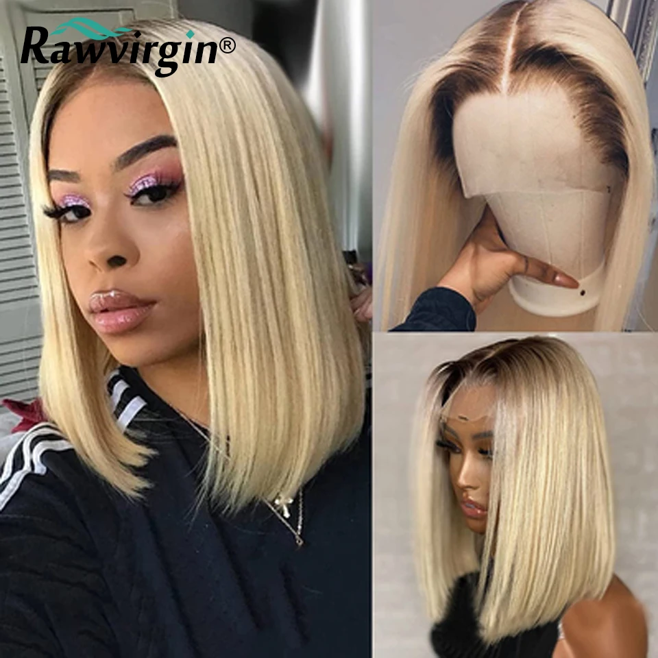 13x4 Silver Grey Short Bob Wigs Human Hair Lace Frontal Wig Honey Blonde Colored Mint Green Brazilian Virgin Hair Red 180% Wig