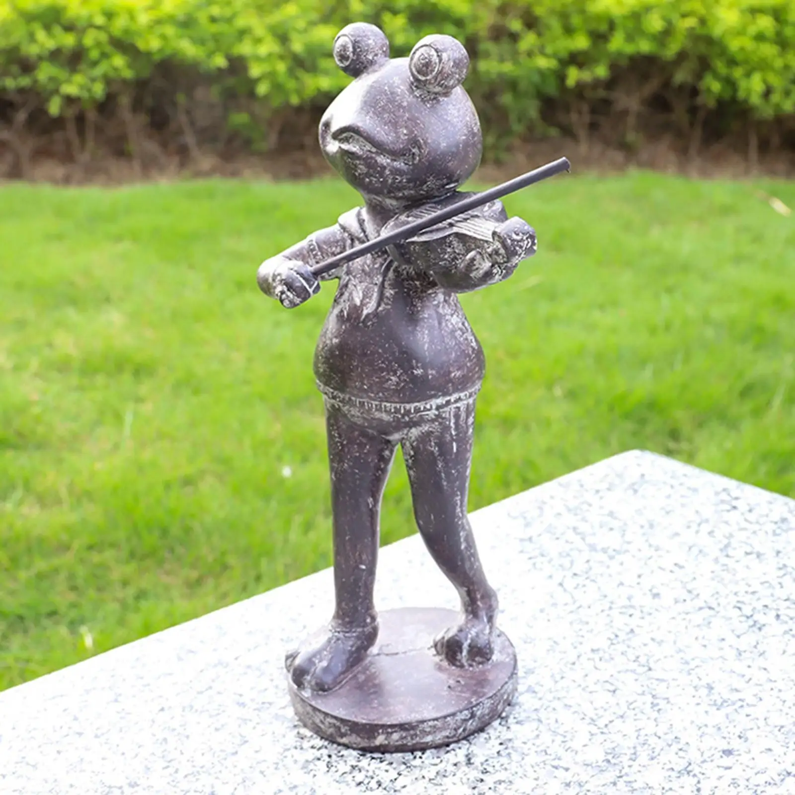 Garden Frog Statue Figurine Playing Violin Porch Desk Resin Animal Sculpture