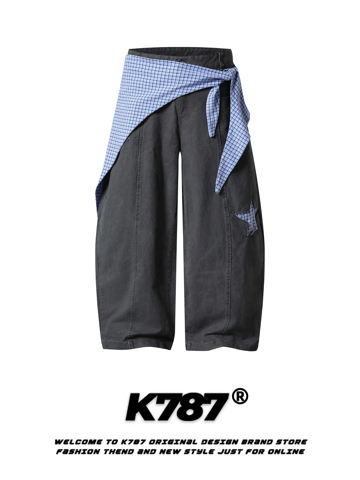 

American Sle Vintage Star Plaid Women's Loose Casual High Waist Slimming Street Long Pants Knife- Pants Floor-Length