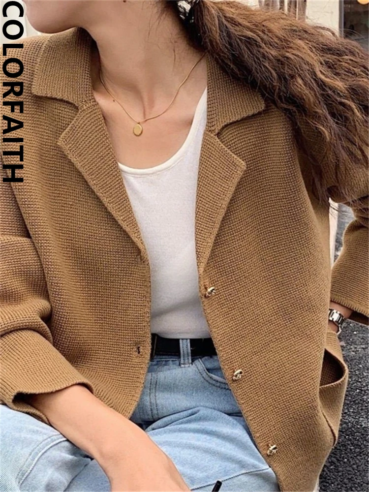 Colorfaith SWC6648JX New 2024 Chic Vintage Oversized Korean Fashion Knitting Cardigans Women Autumn Winter Sweaters Short Tops