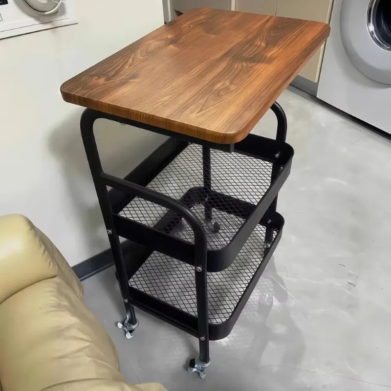 Multifunctional Mobile Storage Rack Retro Style Side End Table Household Sundry Organizer