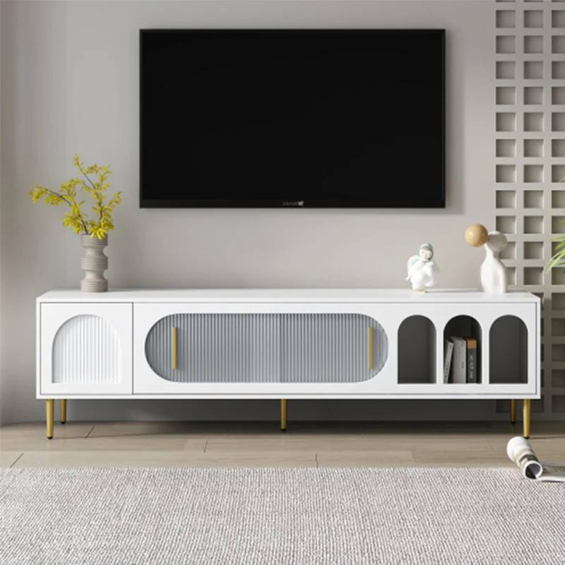 Suporte de TV moderno U-Can para TV de até 70 polegadas, mesa de console de mídia de TV para centro de entretenimento, com 3 prateleiras e 2 armários