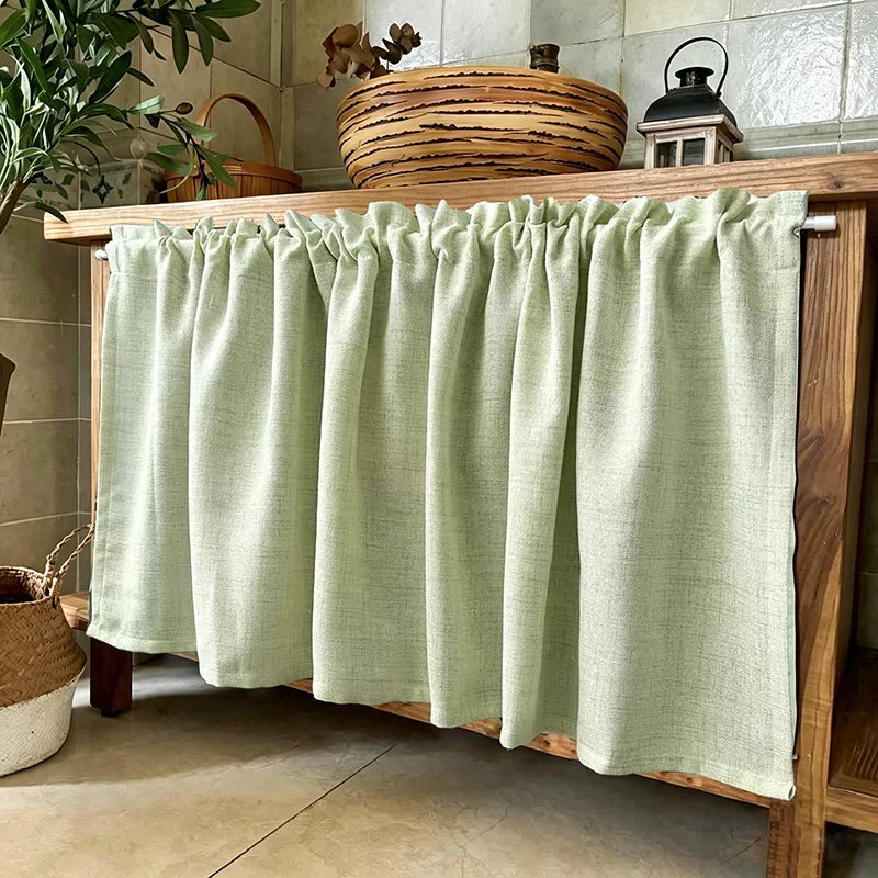 1PC American Retro Imitation Linen Green Cafe Curtain Semi Blackout Small Curtain For Living Room Kitchen Homestay Farmhouse