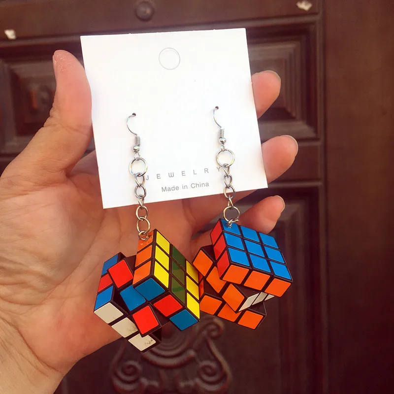 E182 Cute Magic Square Earring, Colorful Rubik's Cube Earrings And Necklace Set,Accessories Wholesale