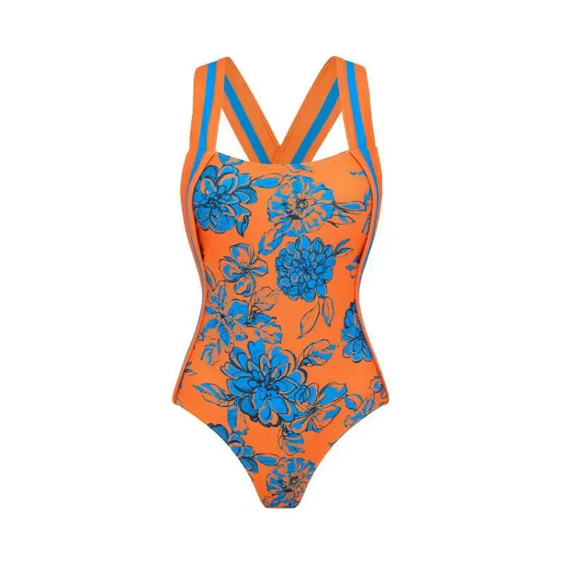 Flaxmaker Women Bandeau Color Block Blossom Print Swimsuit Sexy Summer Swimsuit And Skirt Femme Beachwear Biquini conjunto de