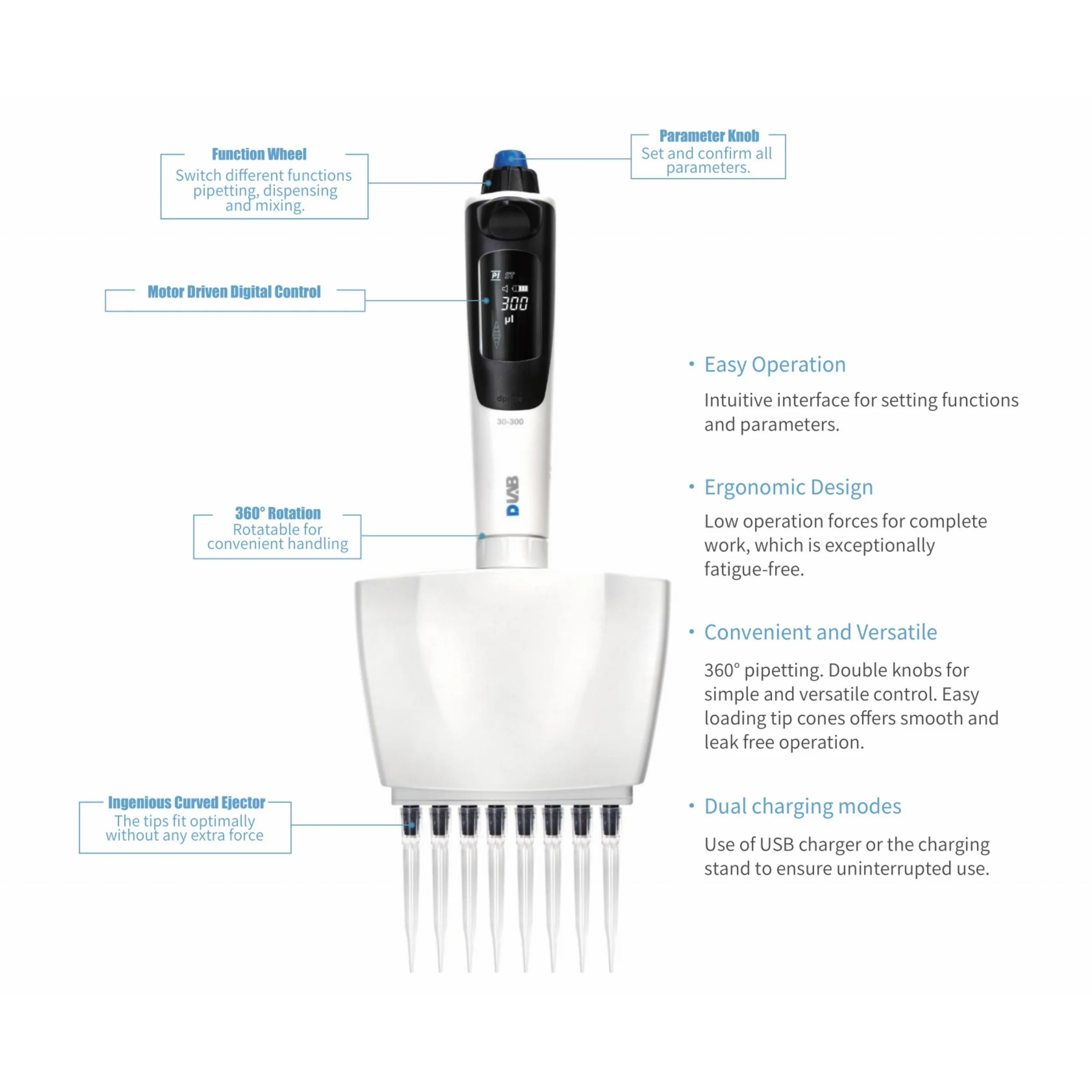Pipetta elettronica micro pipetta con display digitale da laboratorio efficiente multicanale
