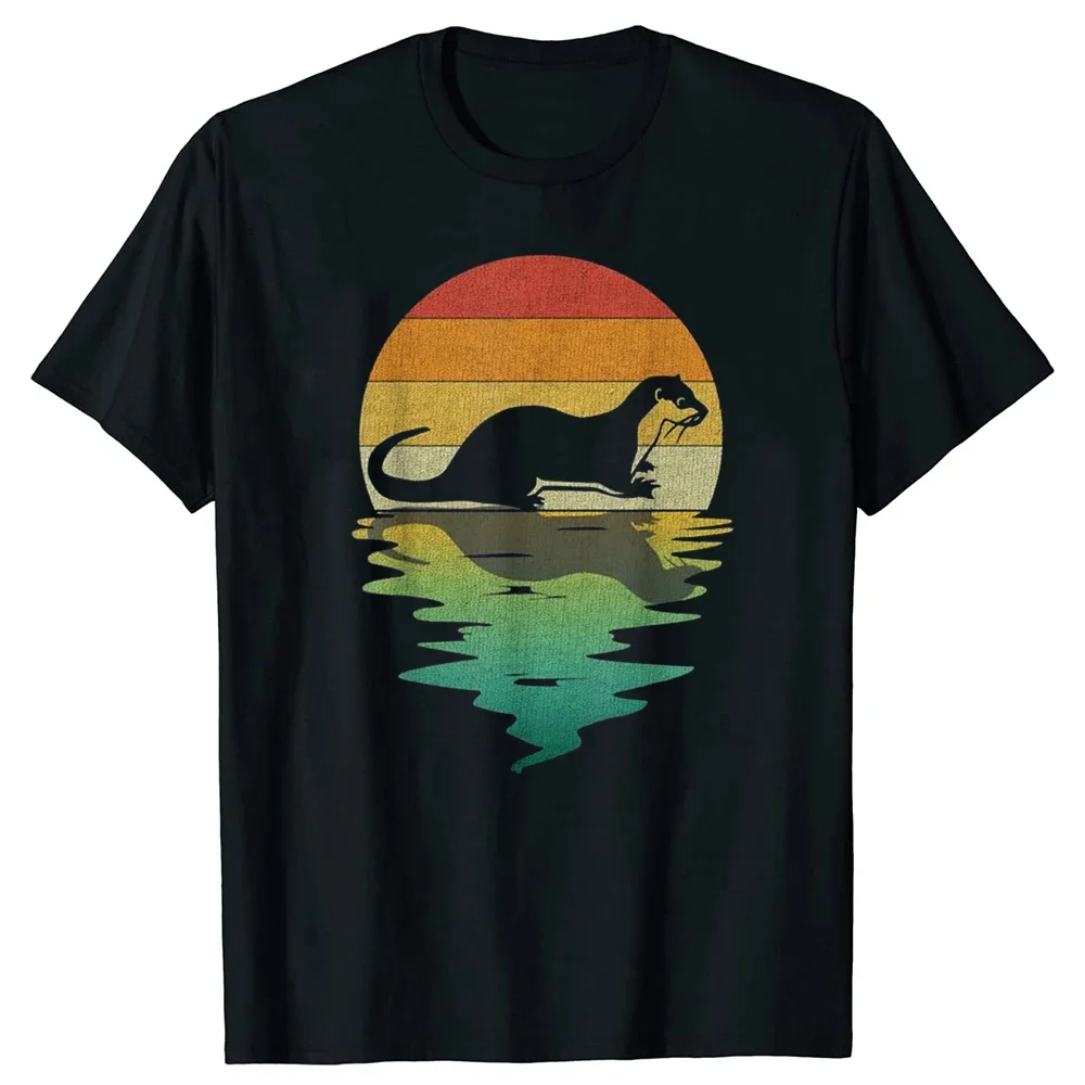 

Graphic Streetwear Gifts Summer Otters Lover Pet Dad T-shirt Mens Funny Sea Otter Sunset Retro Vintage 70s Nature Lover T Shirts