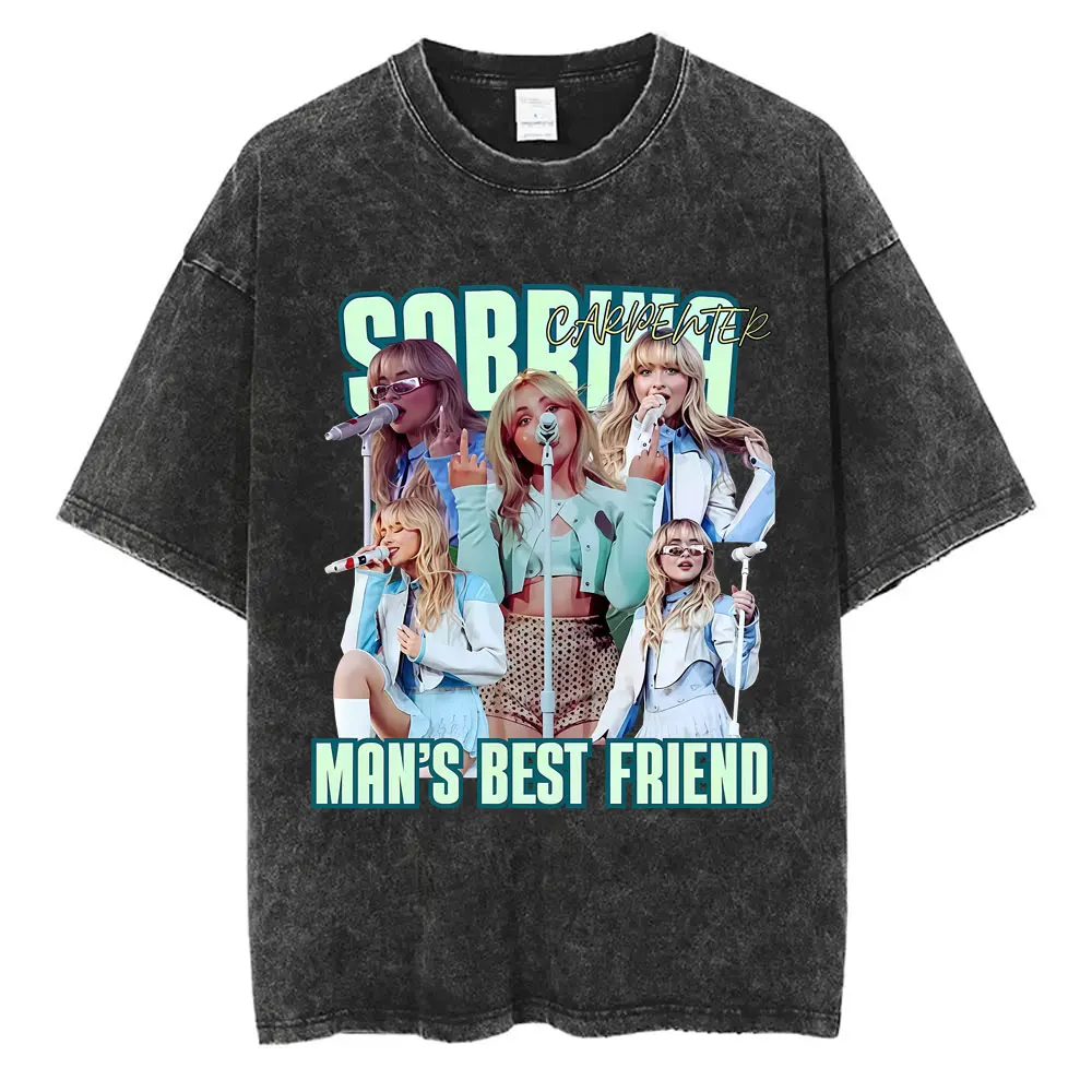 

Washed Vintage Sabrina Carpenter Man's Best Friend Graphic T Shirt Men Women Fashion Pop Music T-shirt Unisex Oversized T-shirts