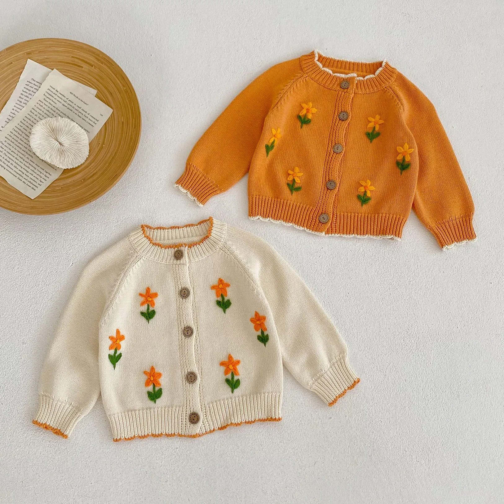 0-3T Newborn Kid Baby Girl Winter Clothes Flower Embroidery Baby Sweater Cardigan Long Sleeve Knit Knitwear Coat Outfit