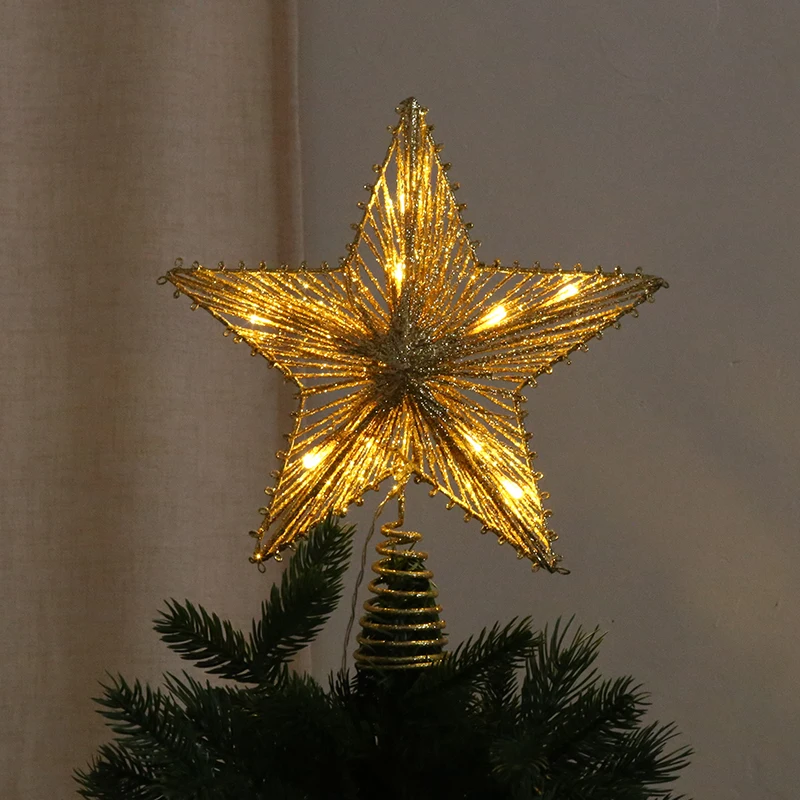 

Christmas Tree Top Star Battery LED Light Wrought Iron Star Commercial Layout Christmas Home Adornos De Navidad Room Decoration