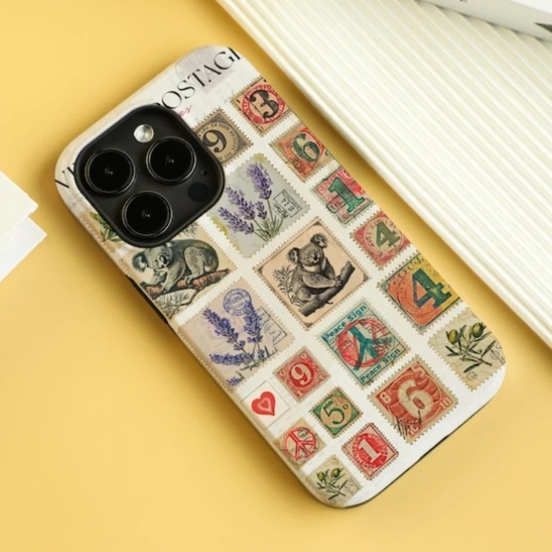 

Магнитный чехол для телефона IPHONE 17, 16, 15, 14, 13, 12, 11, 16e Air PRO Plus, коллекция штампов, жесткий акриловый противоударный чехол