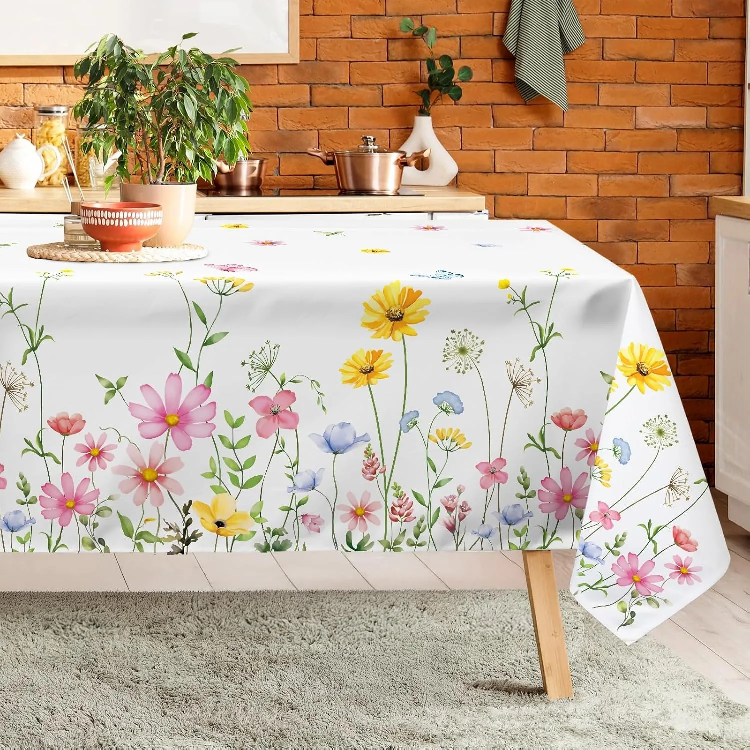 1pc Rectangular Printed Tablecloth, Wildflower Pattern, Spring/Summer Floral Tablecloth, Rectangular, Washable, Suitable for Hom