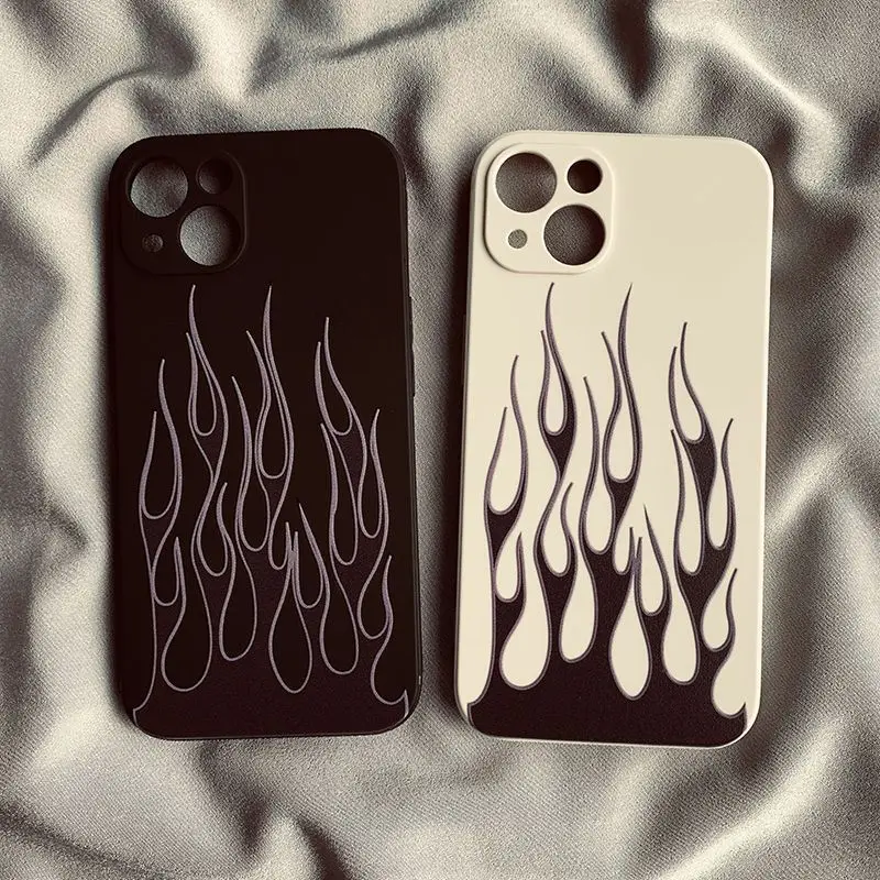 Minimal Line Flame Print Phone Case For Samsung S26 S25 FE S24 Plus S23 Ultra S22 S21 S20 Shockproof Soft Cover Y2K Black White
