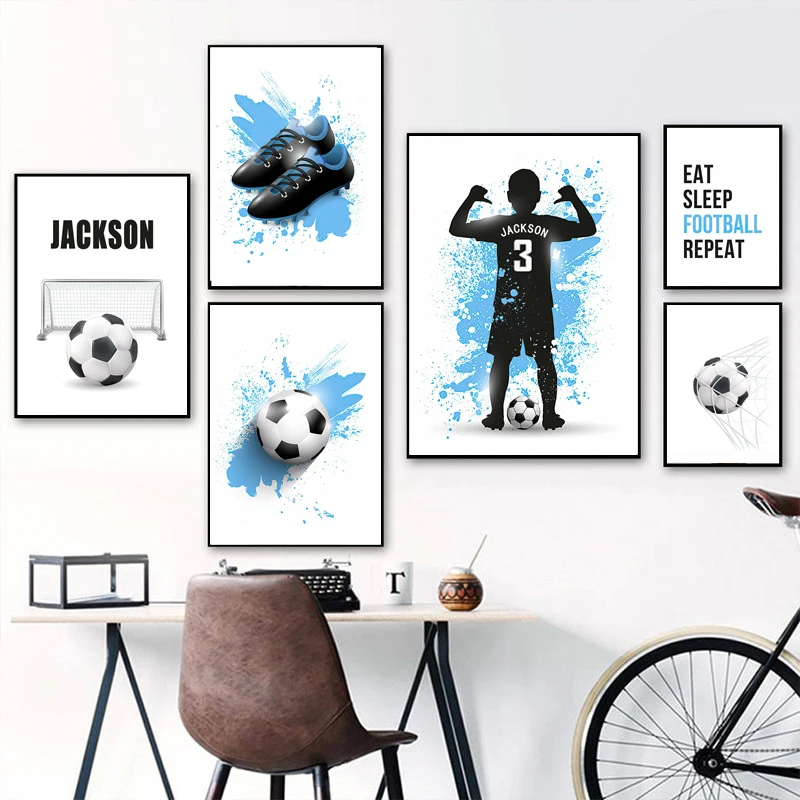 

Soccer Jersey Shoes Custom Name Kids Football Posters And Prints Wall Art Canvas Painting Pictures Kids Room Boys Bedroom Decor