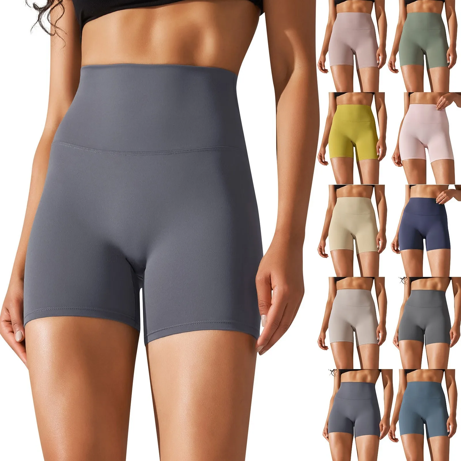 Women'S Casual Sexy Comfortable Solid Color Double-Sided Brushed Tight High-Waist Elastic Sports Fitness Three-Point Yoga Pants