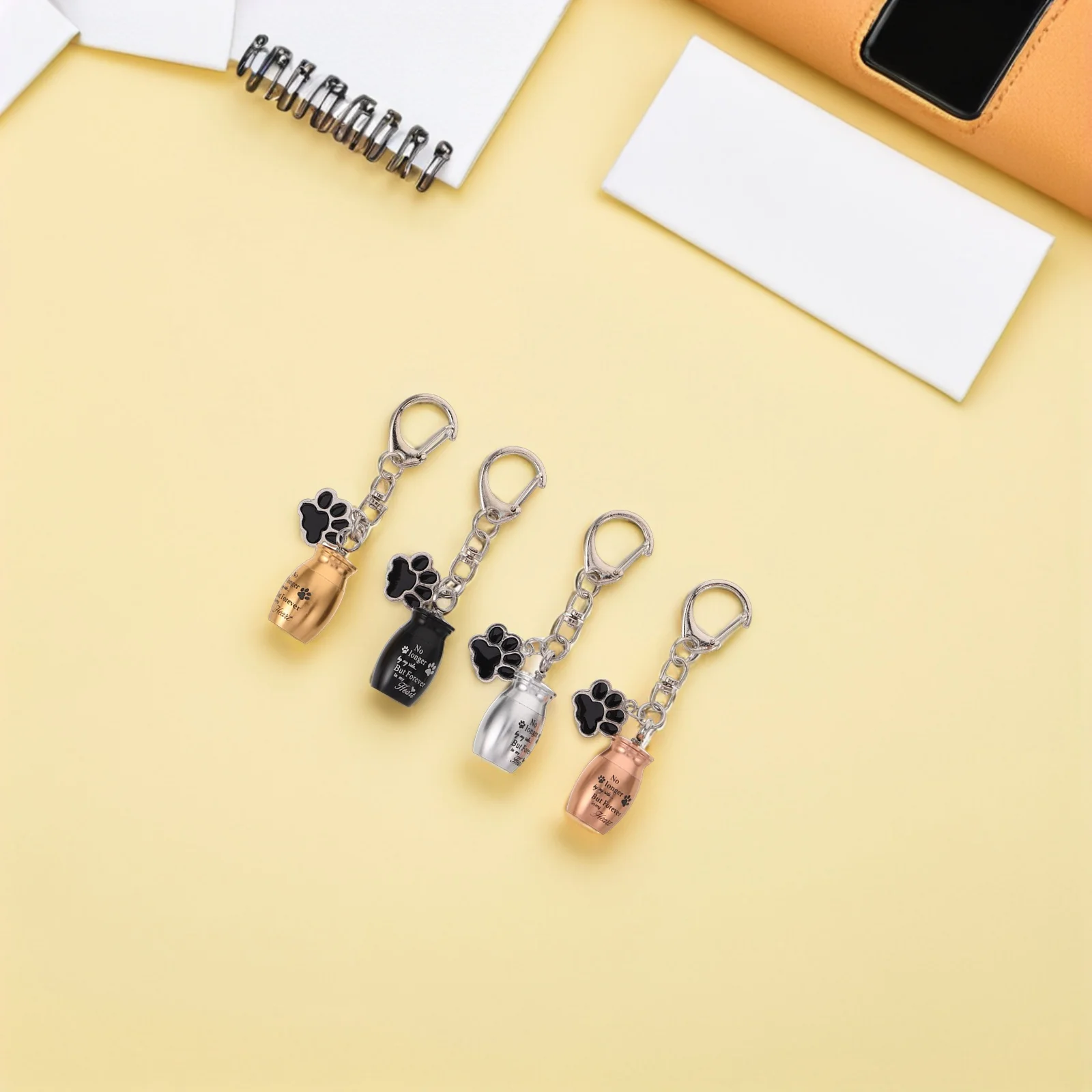 

4Pcs Pet Ashes Holder Keychain Dog Cat Paw Print Memorial Urn Pendant Mini Capsule Cremation Jewelry Charm