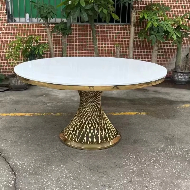 

Living room modern furniture gold stainless steel wire luxury marble top round coffee side table