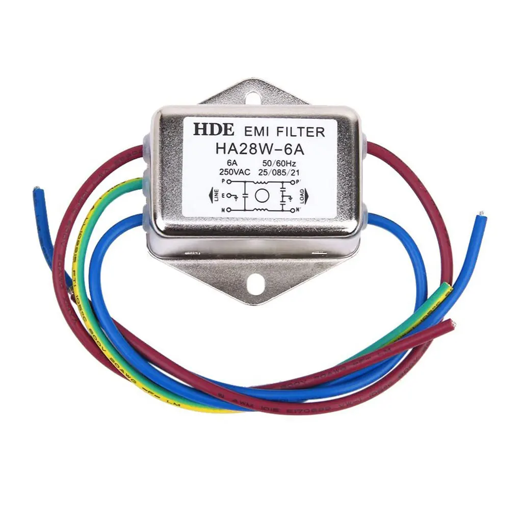 Power EMI Filter 50 / 60Hz 6A Noise Suppressor Terminal Single AC Power Line Accessory