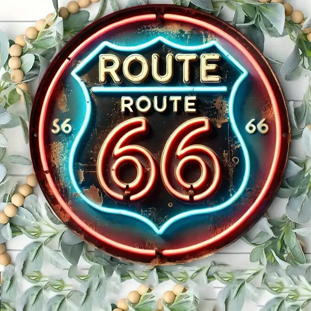 Vintage Route 66 Neonschild, Wanddekoration, Retro-Kunstplakette für Zuhause, Garage, Garten, ideal für Party, Weihnachten