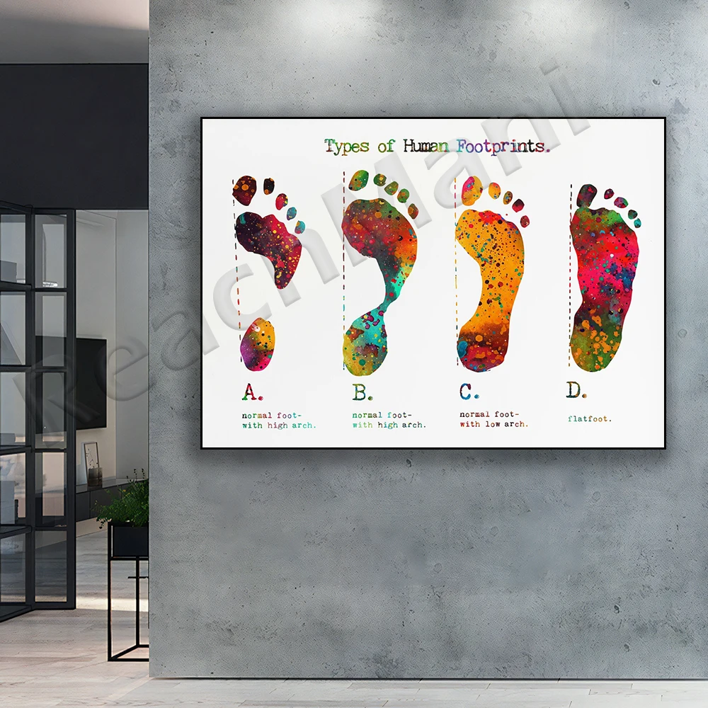 

Types of Footprints Orthopedics Art Podiatry Decoration Biology Posters, Medical Gifts, Watercolor Prints