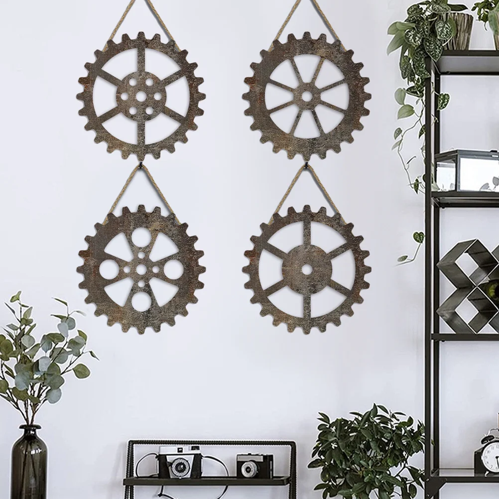 

4Pcs Gear Wall Hanging Wooden Vintage Gear Ornament Industrial Style Wood Wall Decor Home Office Decoration Rustic DIY Craft