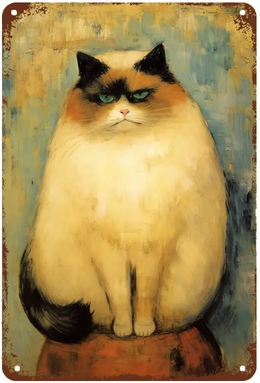 Vintage Strange Fat Cat Animal Tin Sign Metal Pub Club Cafe Bar Home Wall Art Decoration Poster (16×24)