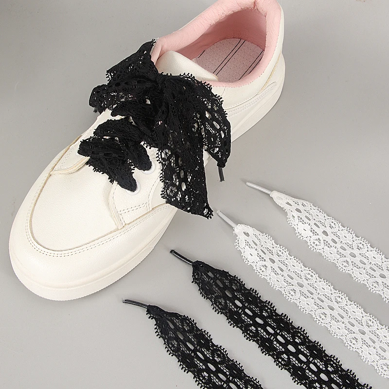 1 pairs Lace Ribbon Stretch shoelaces Lace Ribbon Wide Black and white Tulle Lace shoelaces,ins style LACES,Lace lace shoelaces