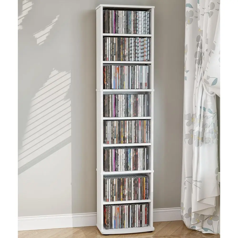 CD Tower Storage Rack, 8-Tier CD Storage Shel with Adjustable Shelves DVD Stand Tower or Living Room Bedroom Oice, White