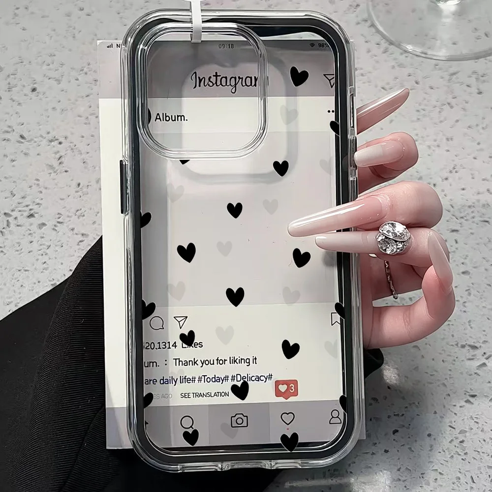 Love Heart INS Transparente Handyhülle für iPhone 17 13 16 15 11 12 14 Pro Max 17 Air XR X Hülle Silikon 2 IN 1 Stoßfeste Weiche Abdeckung – Detail 1