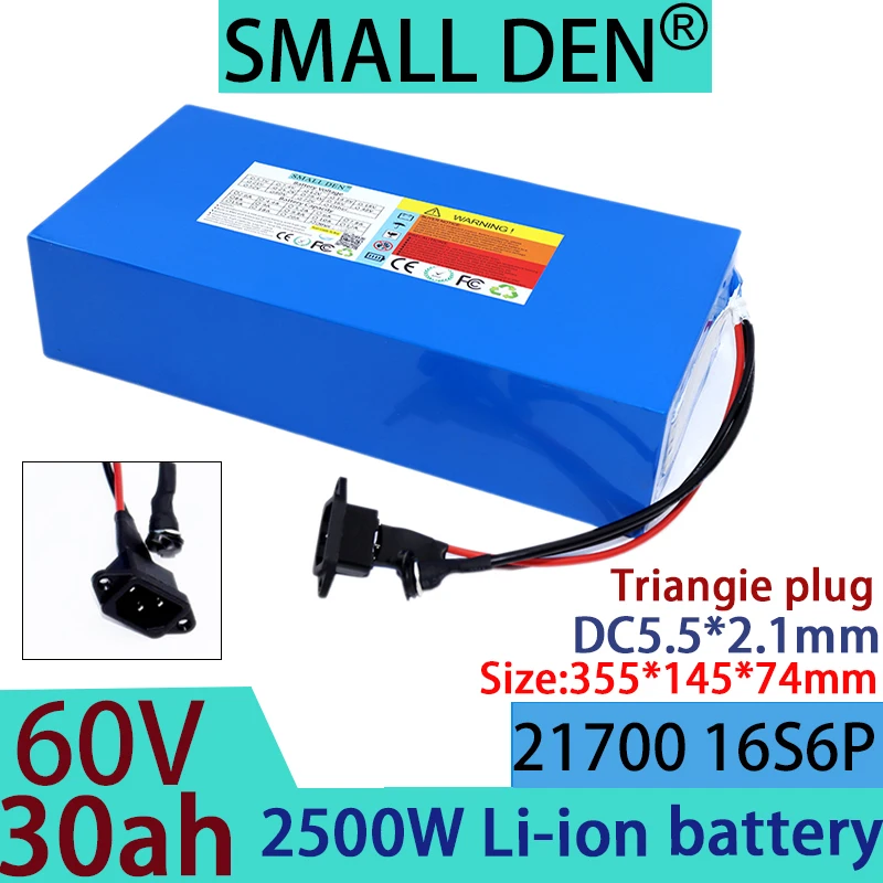 Новый 21700 60 В 30 Ач литиевый аккумулятор 16S6P 40A BMS 750-2500 Вт двигатель мощный аккумулятор для кемпинга велосипед
