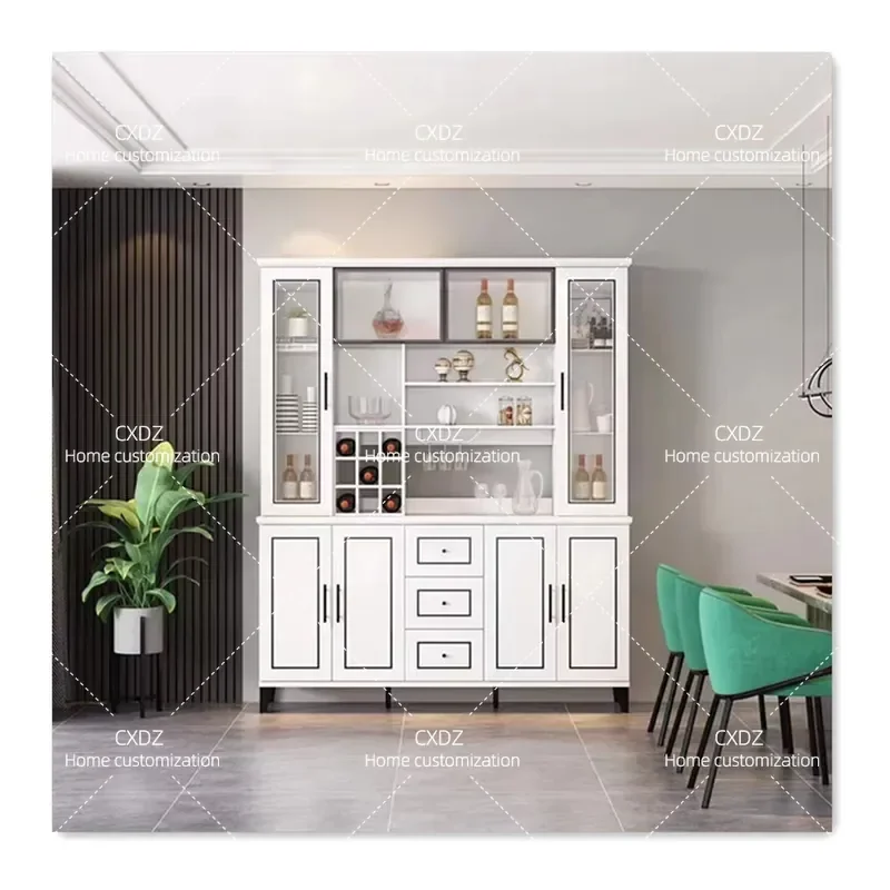Wholesale solid wood ecological board wine cabinet living room cabinet European side locker cabinet against the wall light